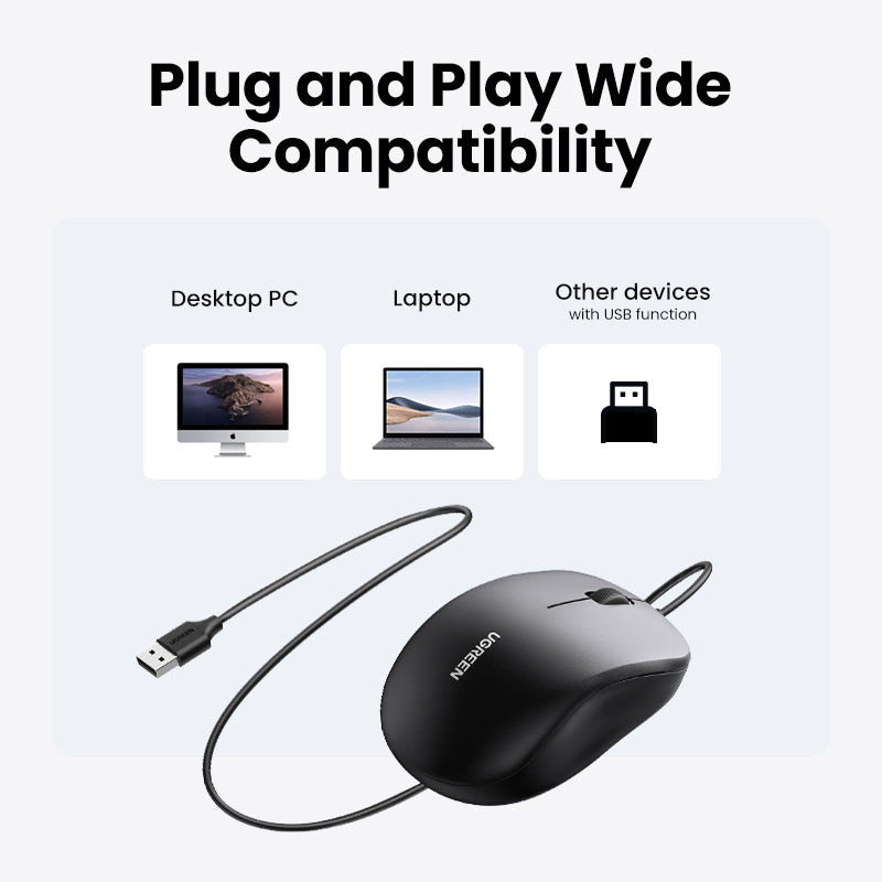 UGREEN Wired Mouse (Black) - View 6 - Office R Us