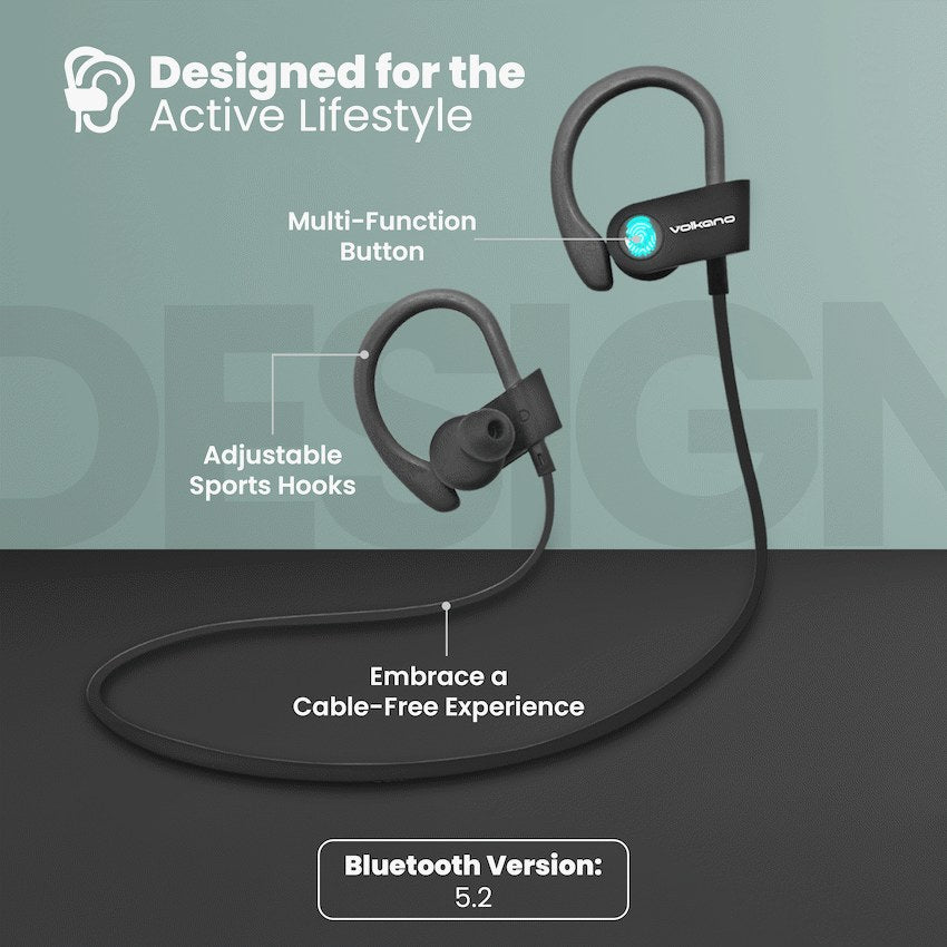 Volkano Race Series Bluetooth Sport Earhook Earphones (Black, VK-1008-BK) - View 5 - Office R Us