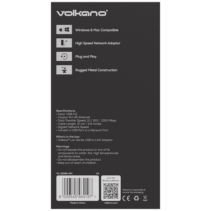 Volkano Lan Series USB 3.0 to Gigabit LAN Network Adapter (VK-20166-GM) - View 4 - Office R Us