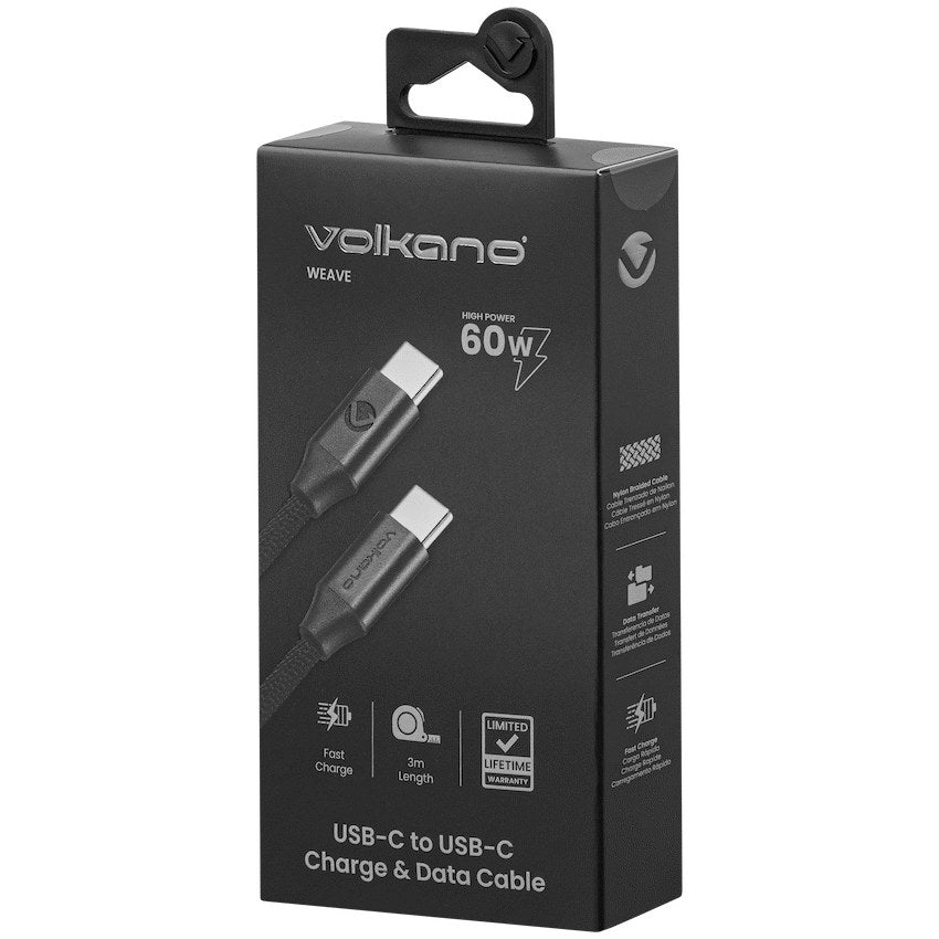Volkano Weave Series 60W USB-C to USB-C Cable - 3 m / Black - View 19 - Office R Us