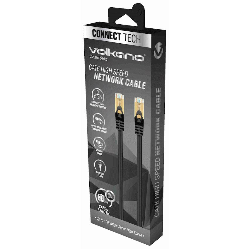 Volkano Connect Series Cat6 Network Cable (Black) - 1 m - View 1 - Office R Us