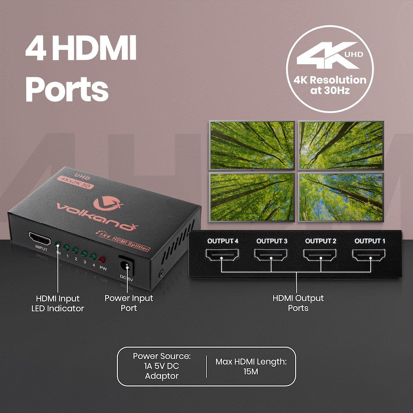 VolkanoX Define Series 4-Way HDMI Splitter (VK-20212-BK) - View 3 - Office R Us