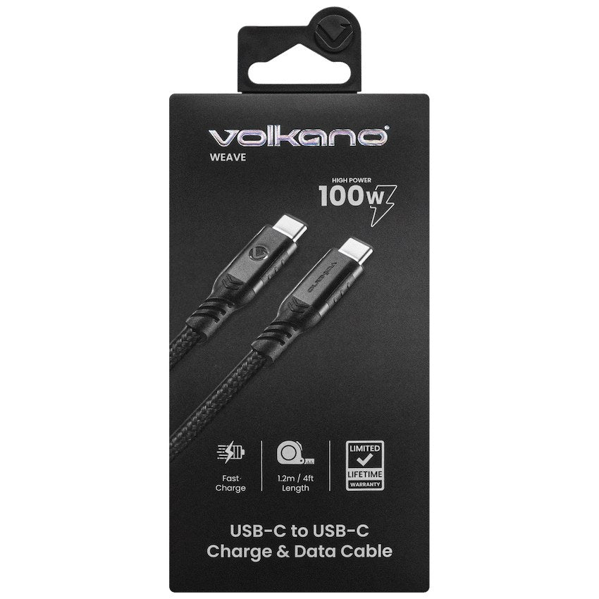 Volkano Weave Series 100W USB-C to USB-C Cable (1.2 m, Black, VK-20230-BK) - View 3 - Office R Us