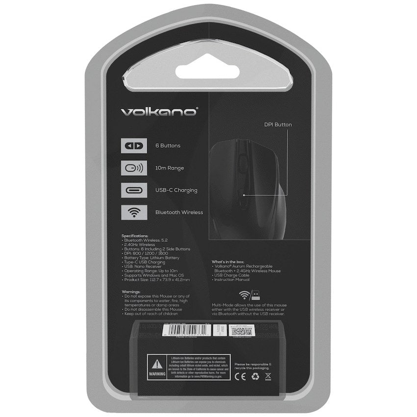 Volkano Aurum Series Bluetooth Wireless Mouse (Black, VK-20235-BK) - View 3 - Office R Us