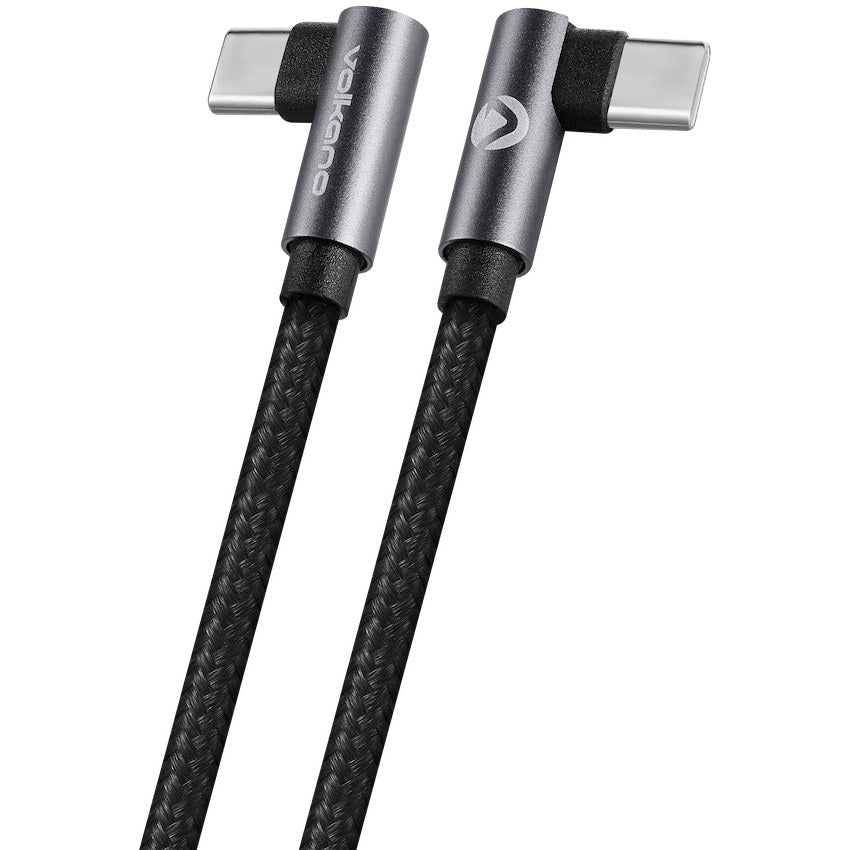 Volkano Weave Series 60W USB-C to USB-C Right Angle Cable (2 m, Black, VK-20293-BK) - Office R Us Lagos