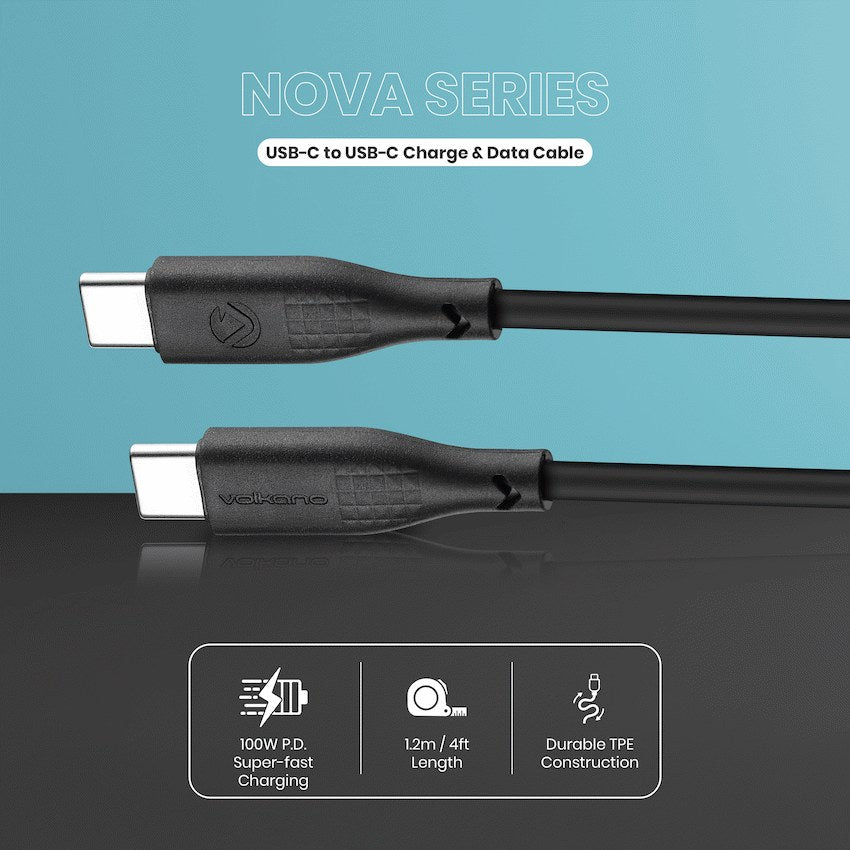 Volkano Nova Series 100W USB-C to USB-C TPE Cable (1.2 m, Black, VK-30086-BK) - View 6 - Office R Us