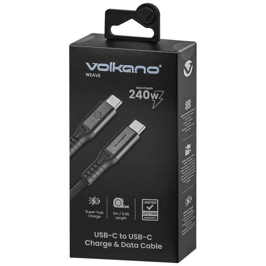 Volkano Weave Series 240W 20Gbps USB-C to USB-C Cable (2 m, Black, VK-30239-BK) - View 4 - Office R Us