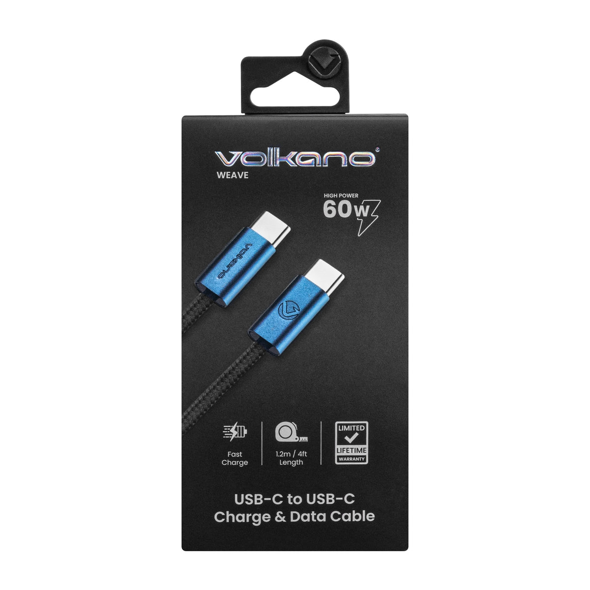 Volkano Weave Series 60W USB-C to USB-C Cable - 1.2 m / Blue - View 7 - Office R Us