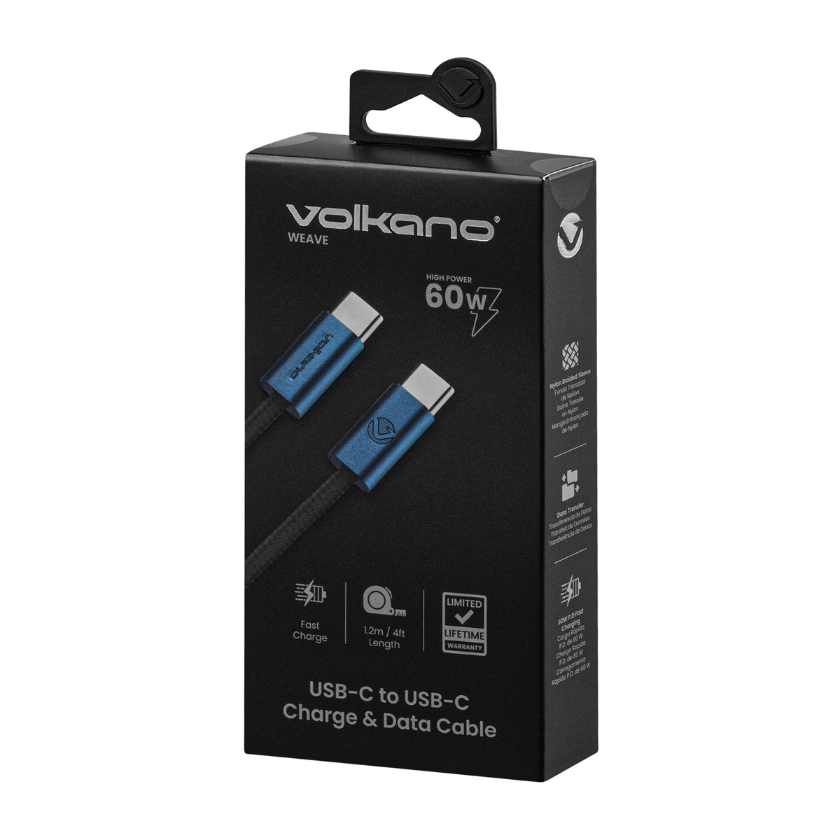 Volkano Weave Series 60W USB-C to USB-C Cable - 1.2 m / Blue - View 8 - Office R Us