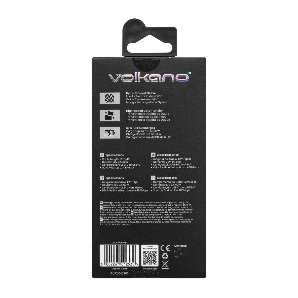 Volkano Weave Series 60W USB-C to USB-C Cable - 1.2 m / Blue - View 9 - Office R Us