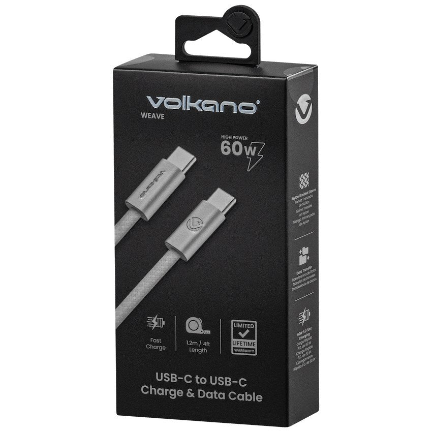 Volkano Weave Series 60W USB-C to USB-C Cable - 1.2 m / White - View 3 - Office R Us