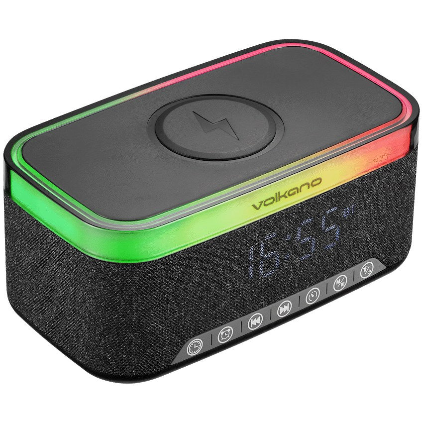 Volkano Radiant 2 Alarm Clock with Wireless Charging and Speaker - Black - View 1 - Office R Us