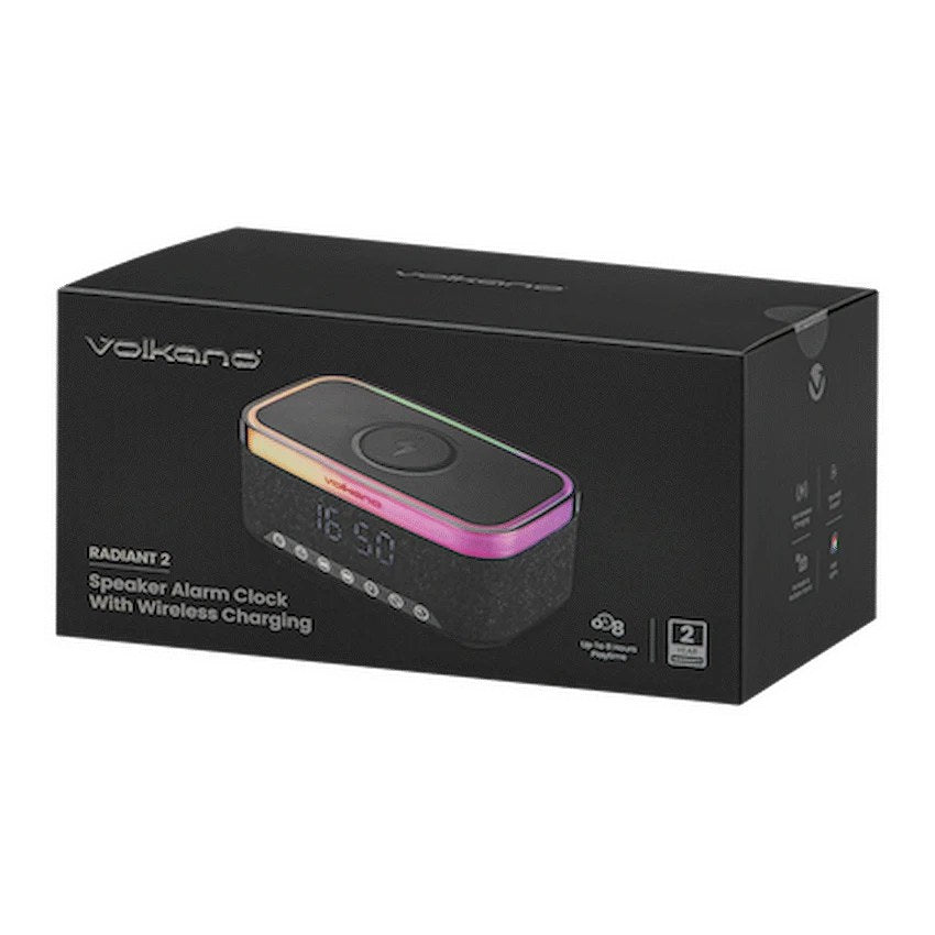 Volkano Radiant 2 Alarm Clock with Wireless Charging and Speaker - Black - View 2 - Office R Us
