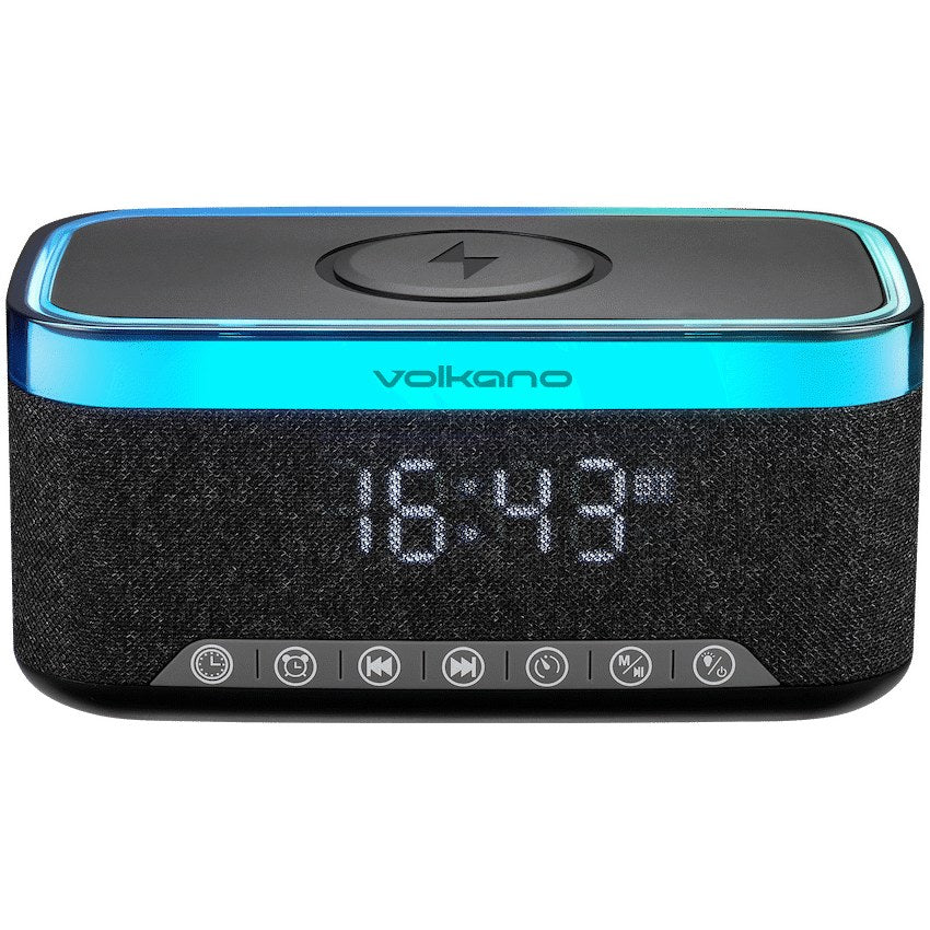 Volkano Radiant 2 Alarm Clock with Wireless Charging and Speaker - Black - View 3 - Office R Us