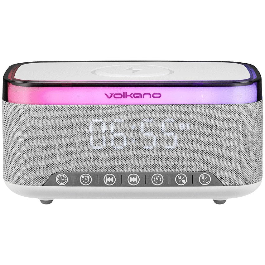 Volkano Radiant 2 Alarm Clock with Wireless Charging and Speaker - Grey - View 7 - Office R Us