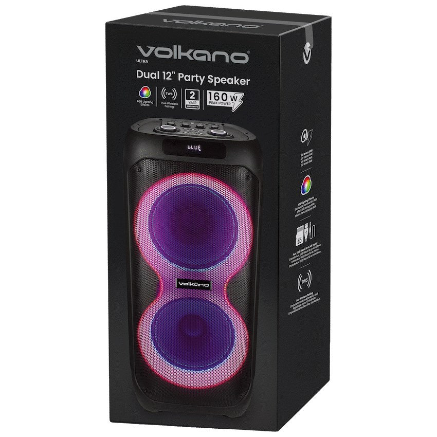 Volkano Ultra Dual 12" Party Speaker (VK-3904-D12-BK) - View 6 - Office R Us