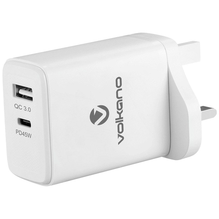 Volkano G-Series 45W USB-A + USB-C Wall Charger, UK Plug (White, VK-8024-WT) - Office R Us Lagos