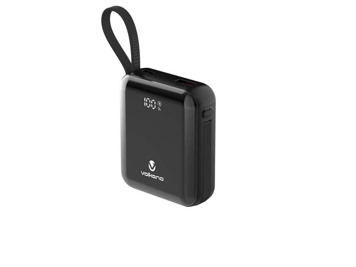 Volkano Solace Series 10000mAh Power Bank with Built-in USB-C & Lightning Cable - Black - View 3 - Office R Us