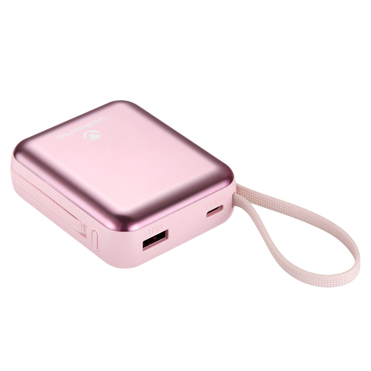 Volkano Solace Series 10000mAh Power Bank with Built-in USB-C & Lightning Cable - Pink & Rose Gold - View 14 - Office R Us