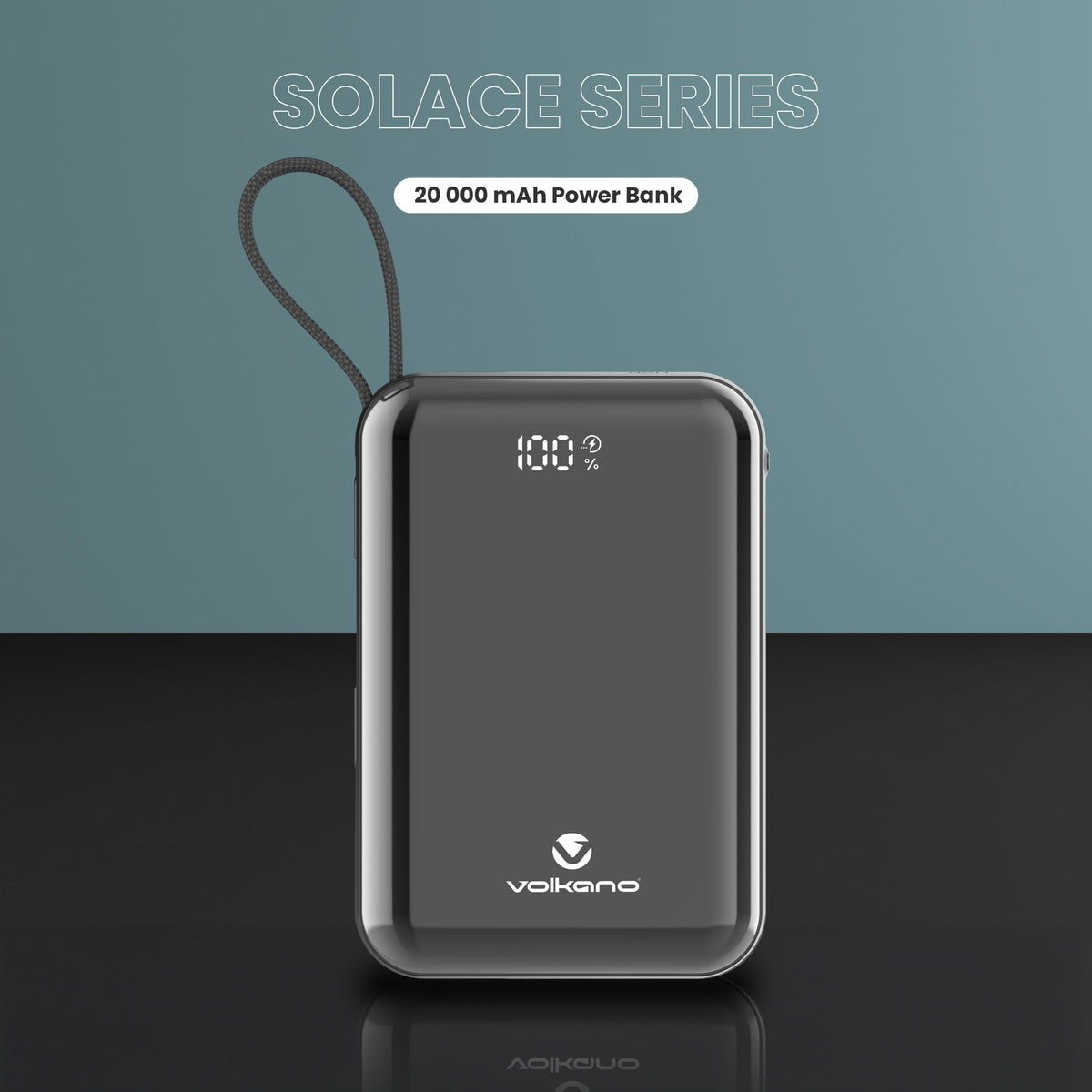 Volkano Solace Series 20000mAh Power Bank with Built-in USB-C & Lightning Cable (Black, VK-9040-BK) - View 6 - Office R Us