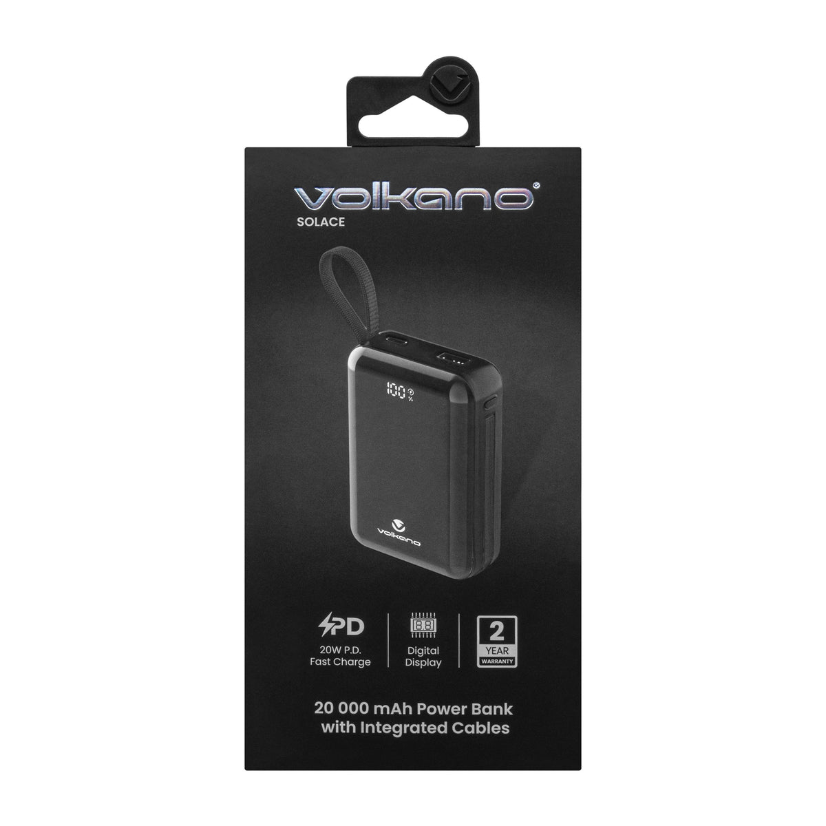 Volkano Solace Series 20000mAh Power Bank with Built-in USB-C & Lightning Cable (Black, VK-9040-BK) - View 7 - Office R Us
