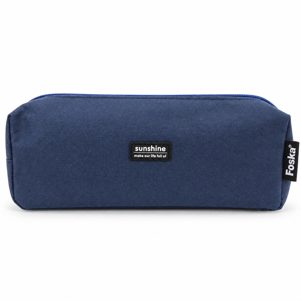 Foska polyester student pencil case, navy blue with blue zip – front (BD2049)