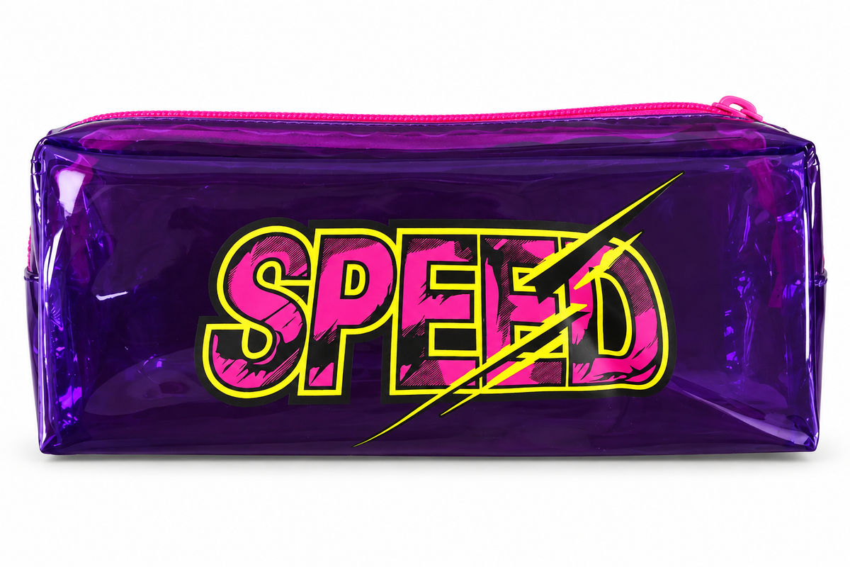 Transparent PVC box pencil case, Speed design – purple