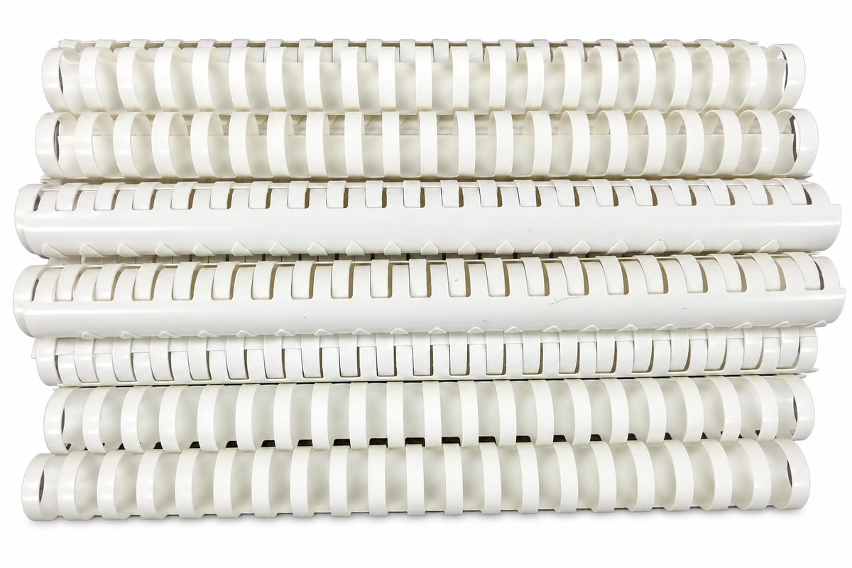 White 25 mm plastic comb binding rings