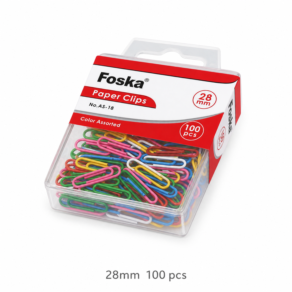 Colorful Office Plastic Paper Clips — 28mm 100 pcs