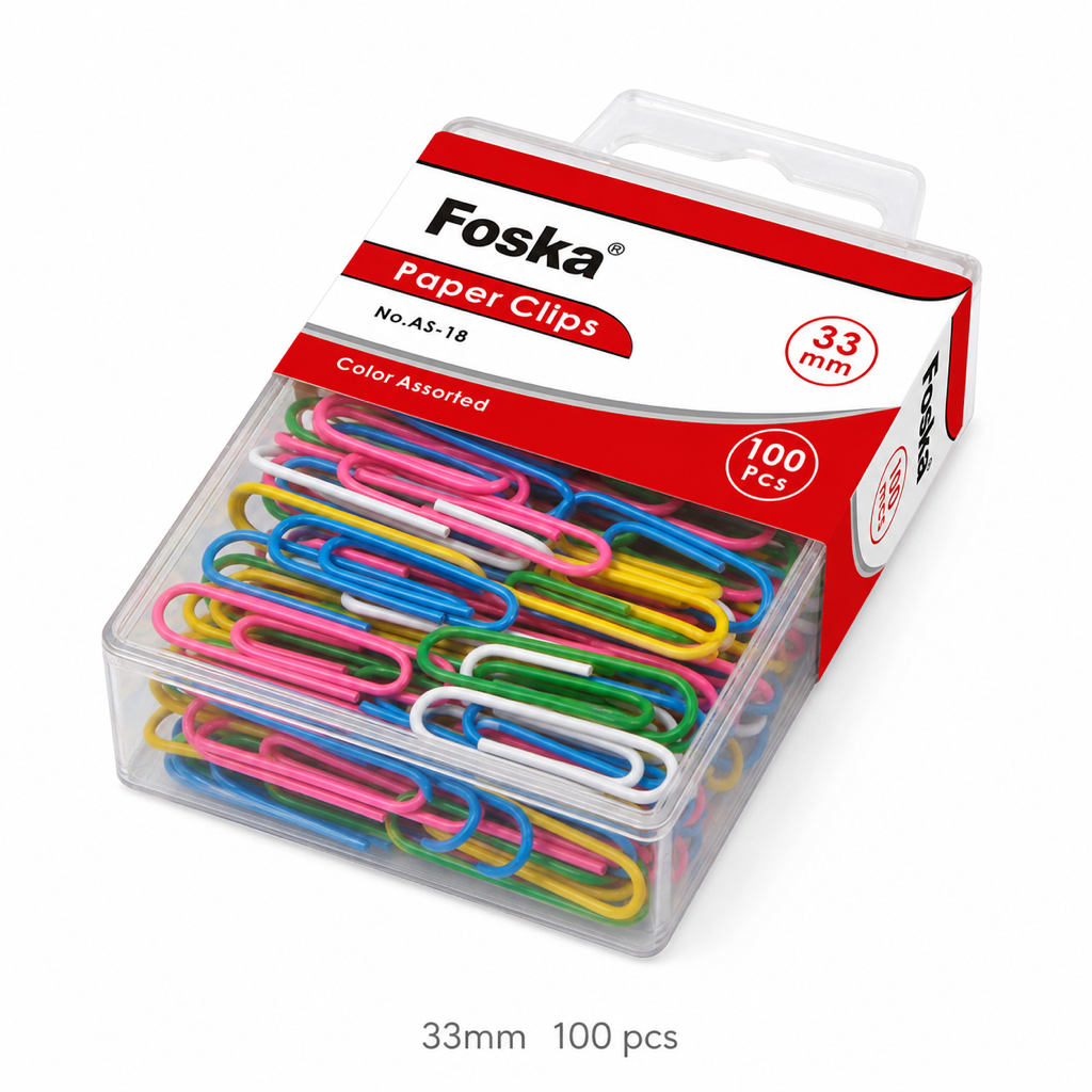 Colorful Office Plastic Paper Clips — 33mm 100 pcs
