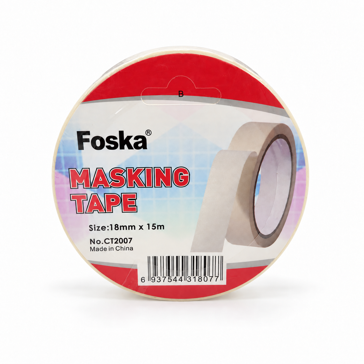 Foska masking tape 18 mm x 15 m – labelled roll (CT2007)