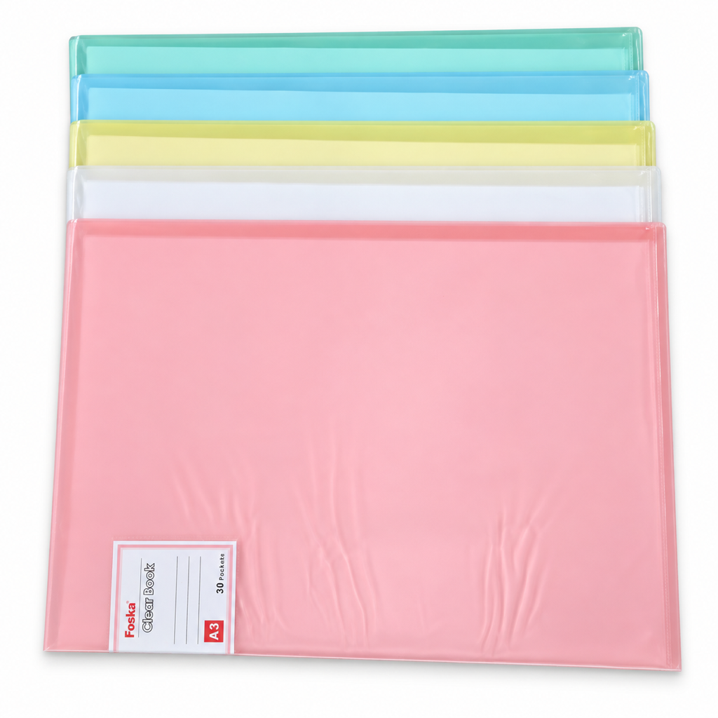 Foska A3 clear display books, five cover colours