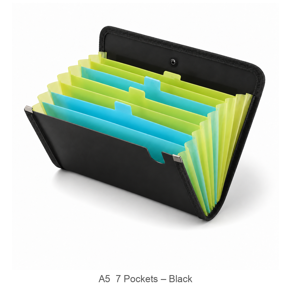 Foska expanding file bag, A5 7 pockets, black – DF2024