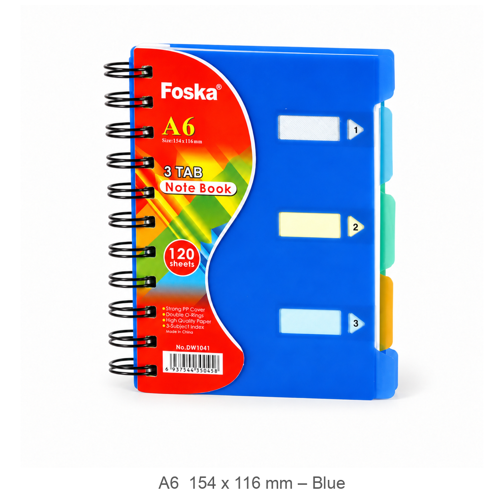 Foska 3-tab spiral notebook A6 154 x 116 mm, 120 sheets – blue (DW1041)