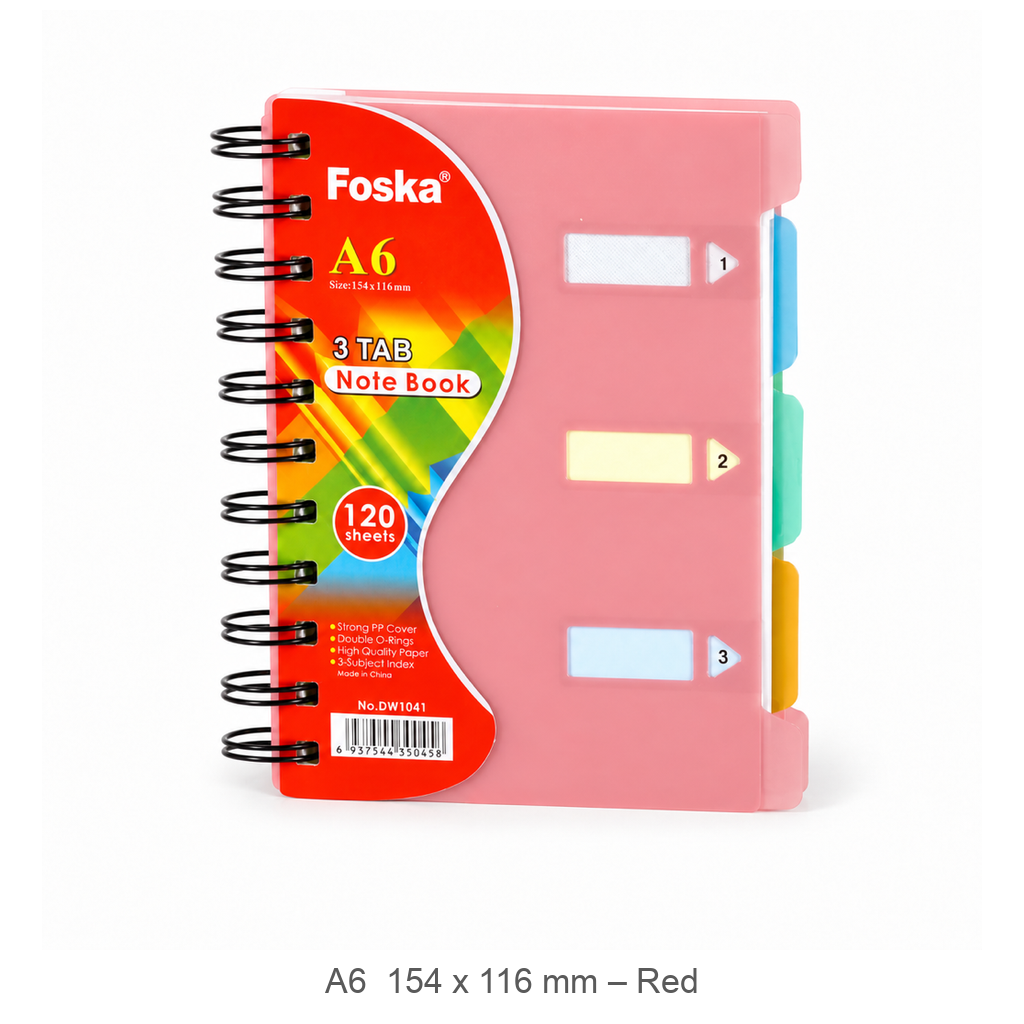 Foska 3-tab spiral notebook A6 154 x 116 mm, 120 sheets – red (DW1041)