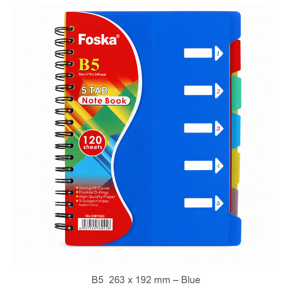 Foska 5-tab spiral notebook B5 263 x 192 mm, 120 sheets – blue (DW1043)