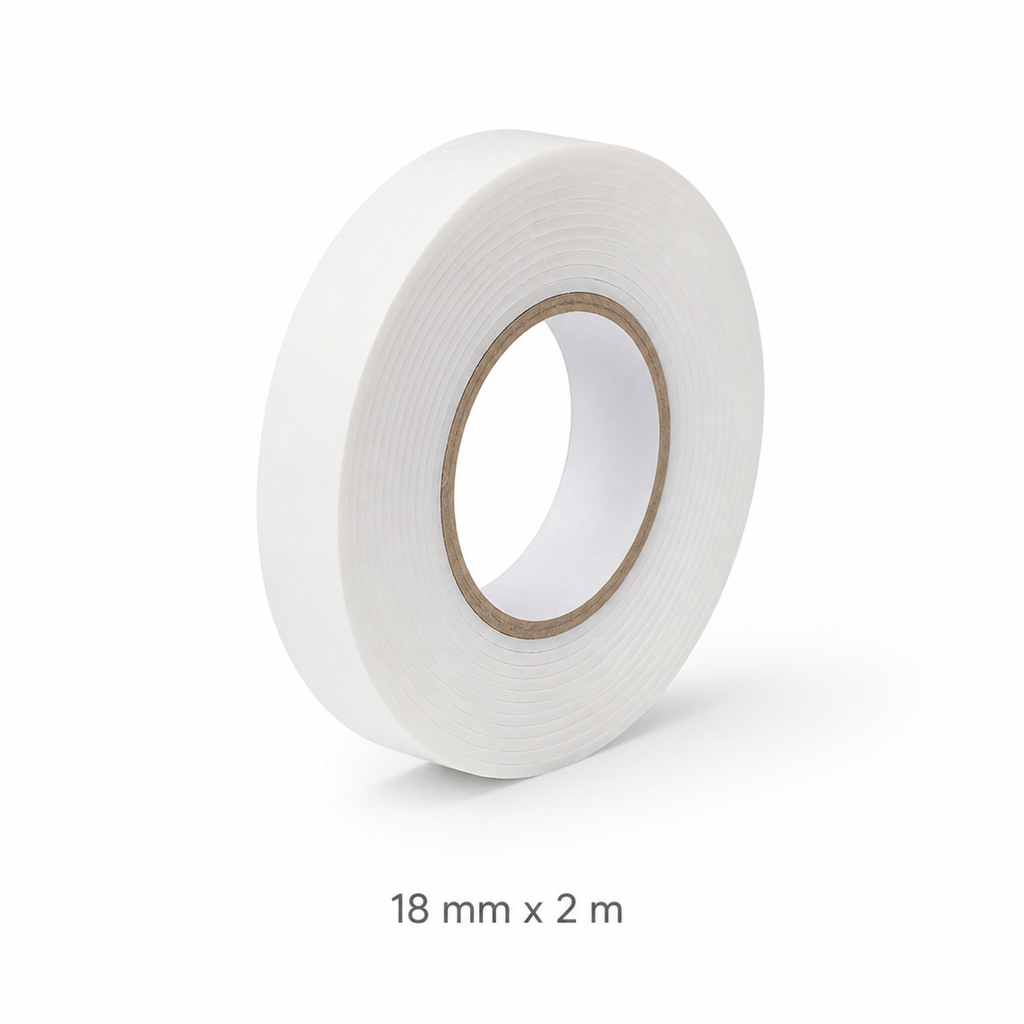 White Double-Sided Foam Mounting Tape — 18 mm × 2 m