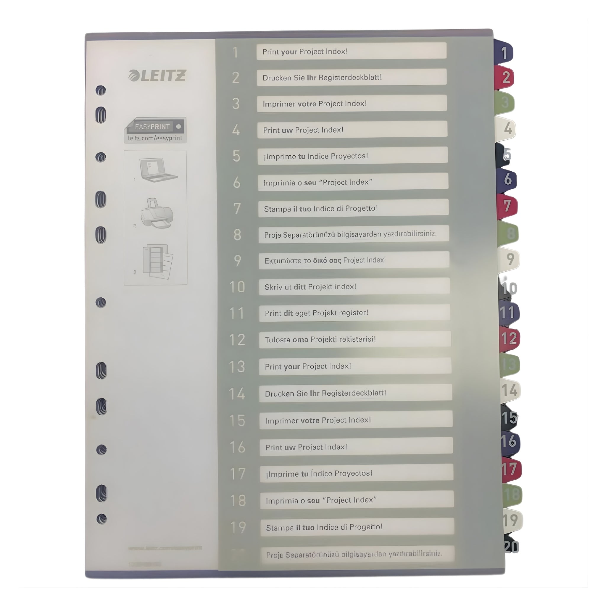 Leitz Style PP Printed Index, 1–20 Tabs