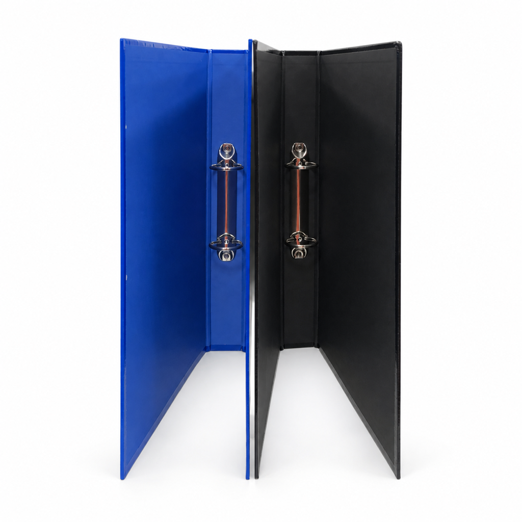 Foska A4 O ring binder – open, 1 inch 2 O-ring mechanism on the spine, blue and black
