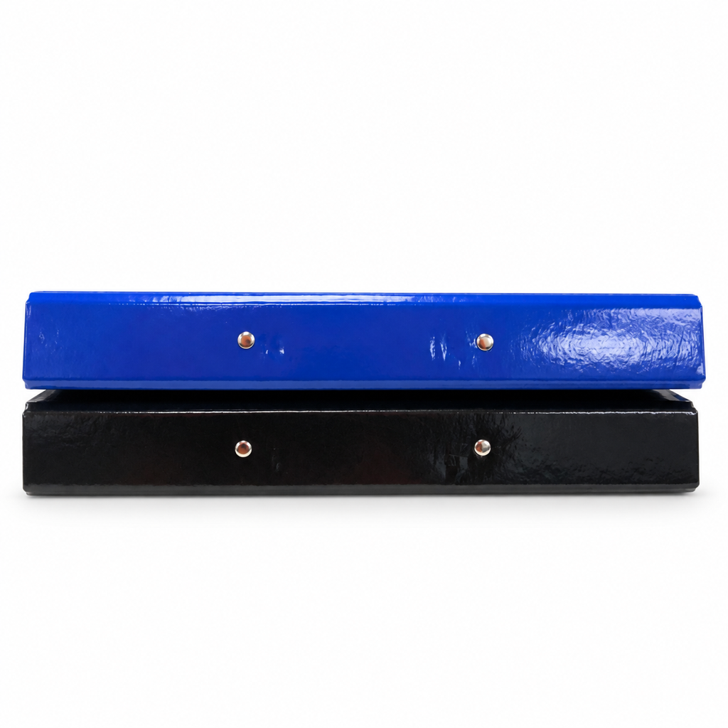 Foska A4 O ring binder – side view, blue open and black closed