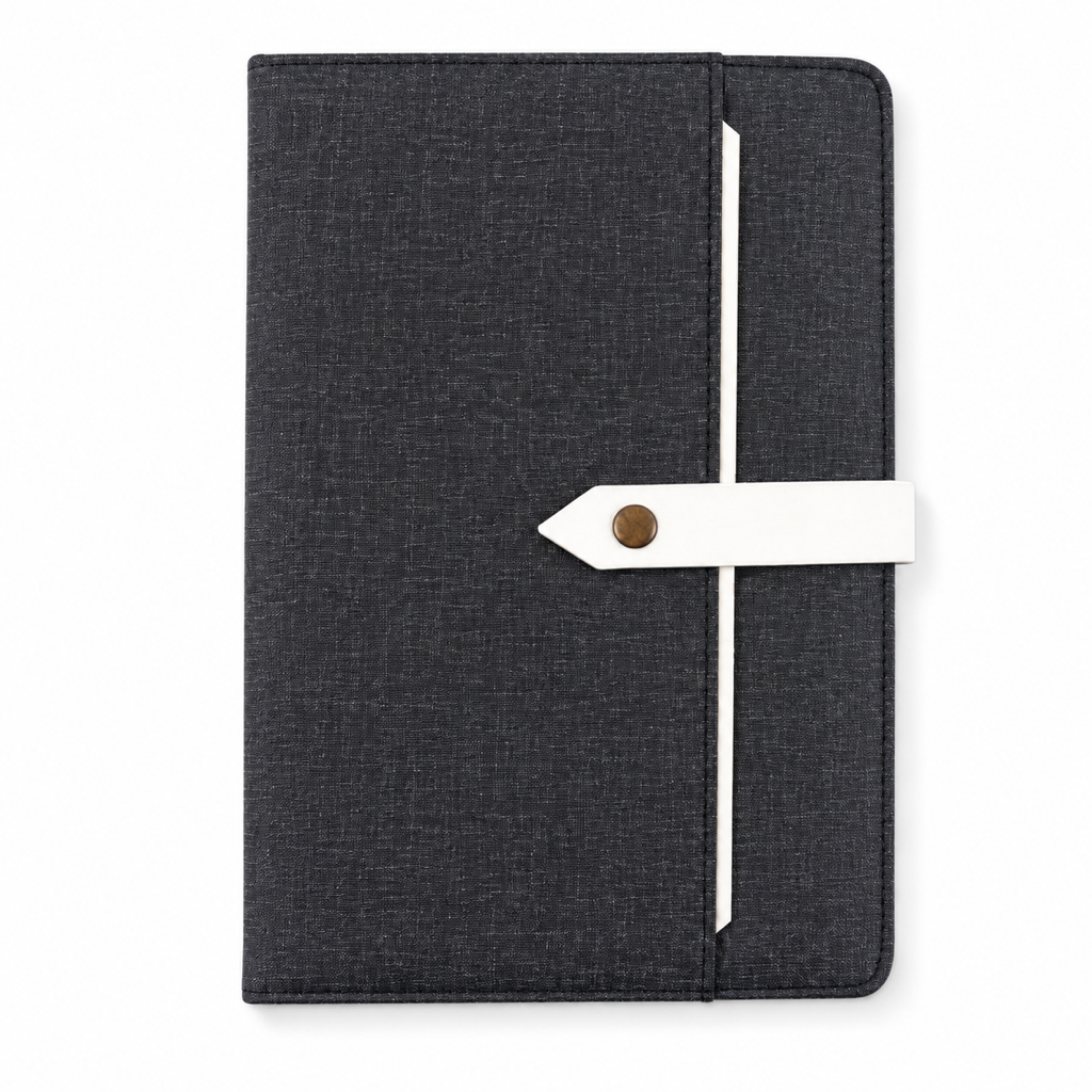Foska PU leather buckle notebook with front pocket – black