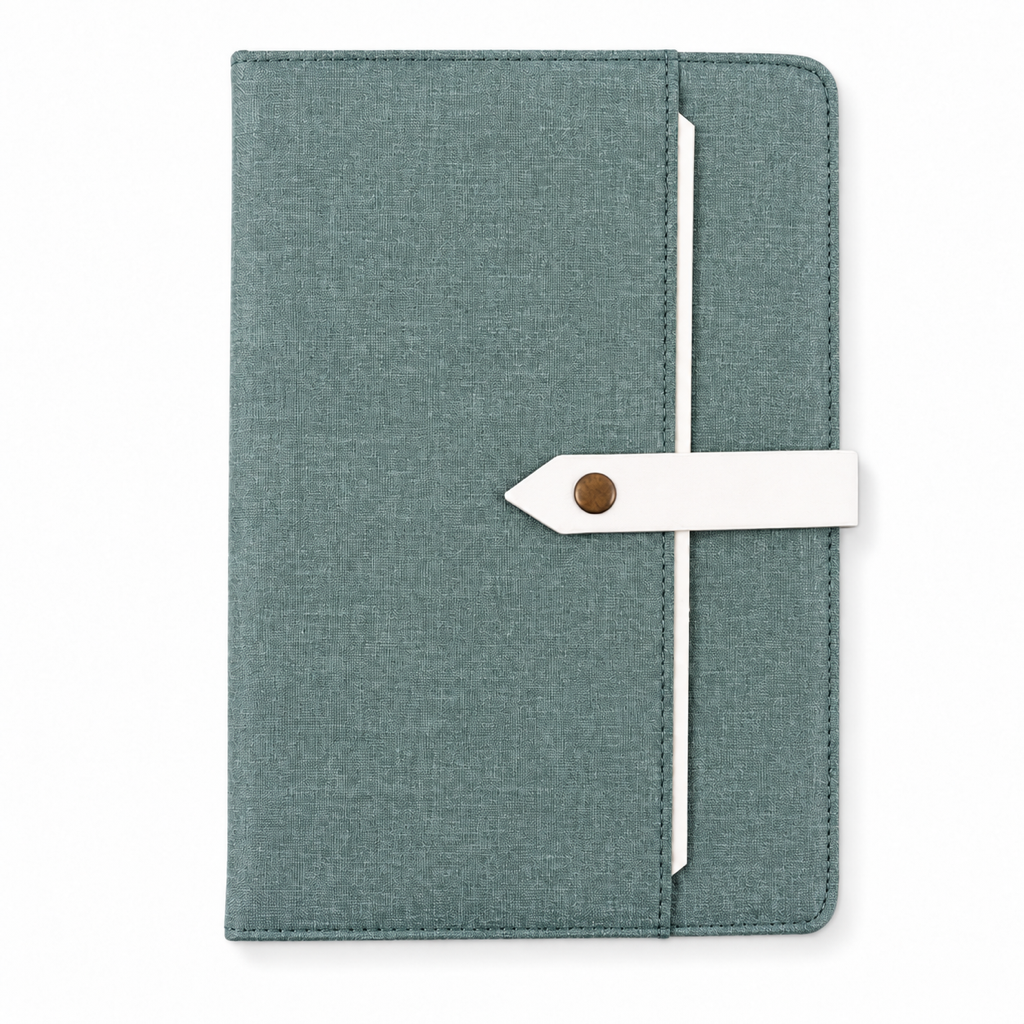 Foska PU leather buckle notebook with front pocket – green