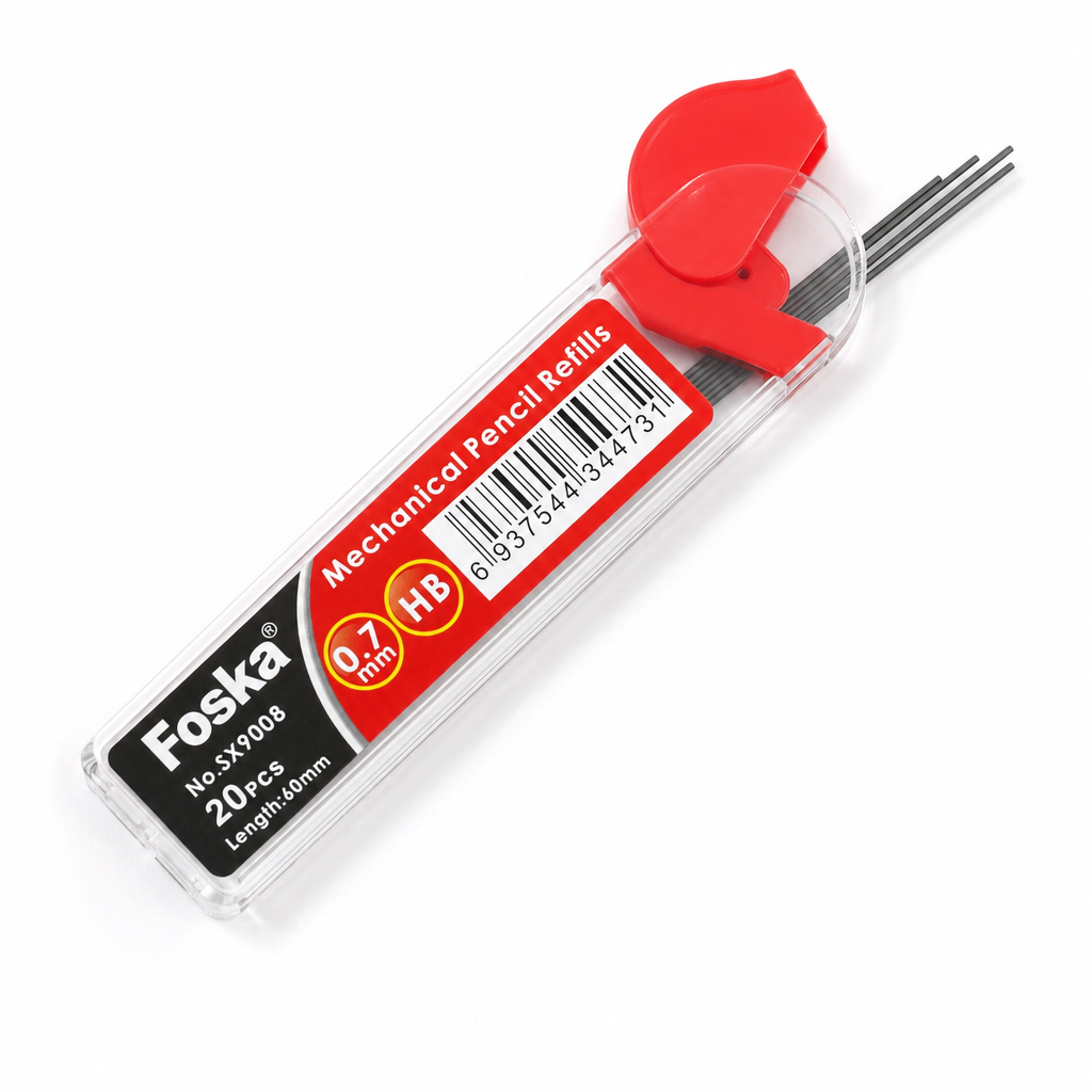 Foska HB Mechanical Pencil Lead Refills 0.7mm SX9008 — cap open with leads out