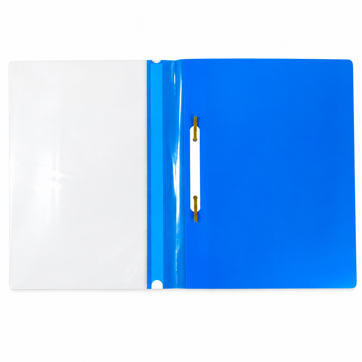 A4 PP file folder open, clear cover and two-prong fastener – blue