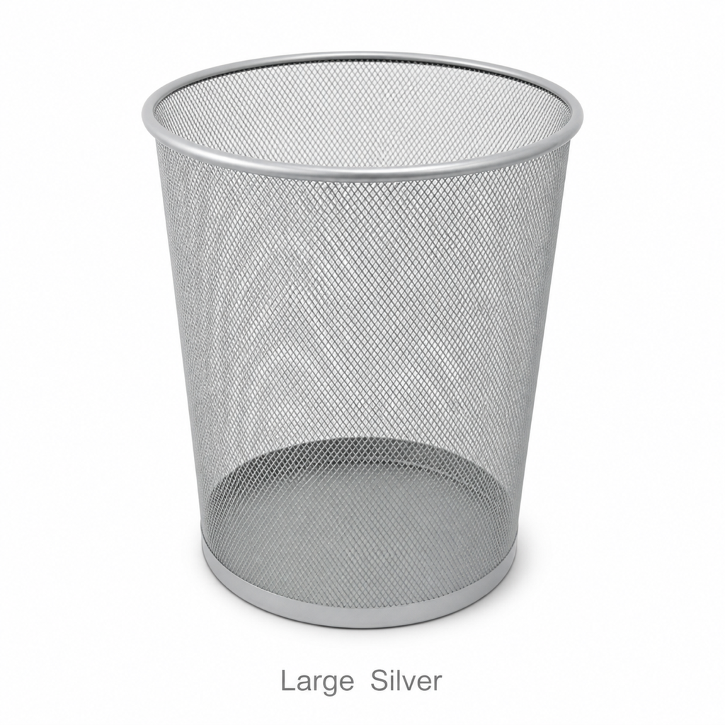 Metal Mesh Wastebasket — Large Silver