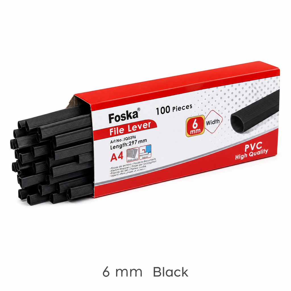 A4 Flat Back PVC Slide Binders – Box of 100 — 6 mm Black