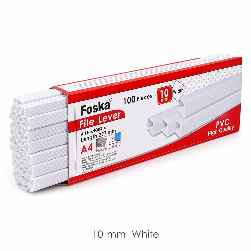 A4 Flat Back PVC Slide Binders – Box of 100 — 10 mm White