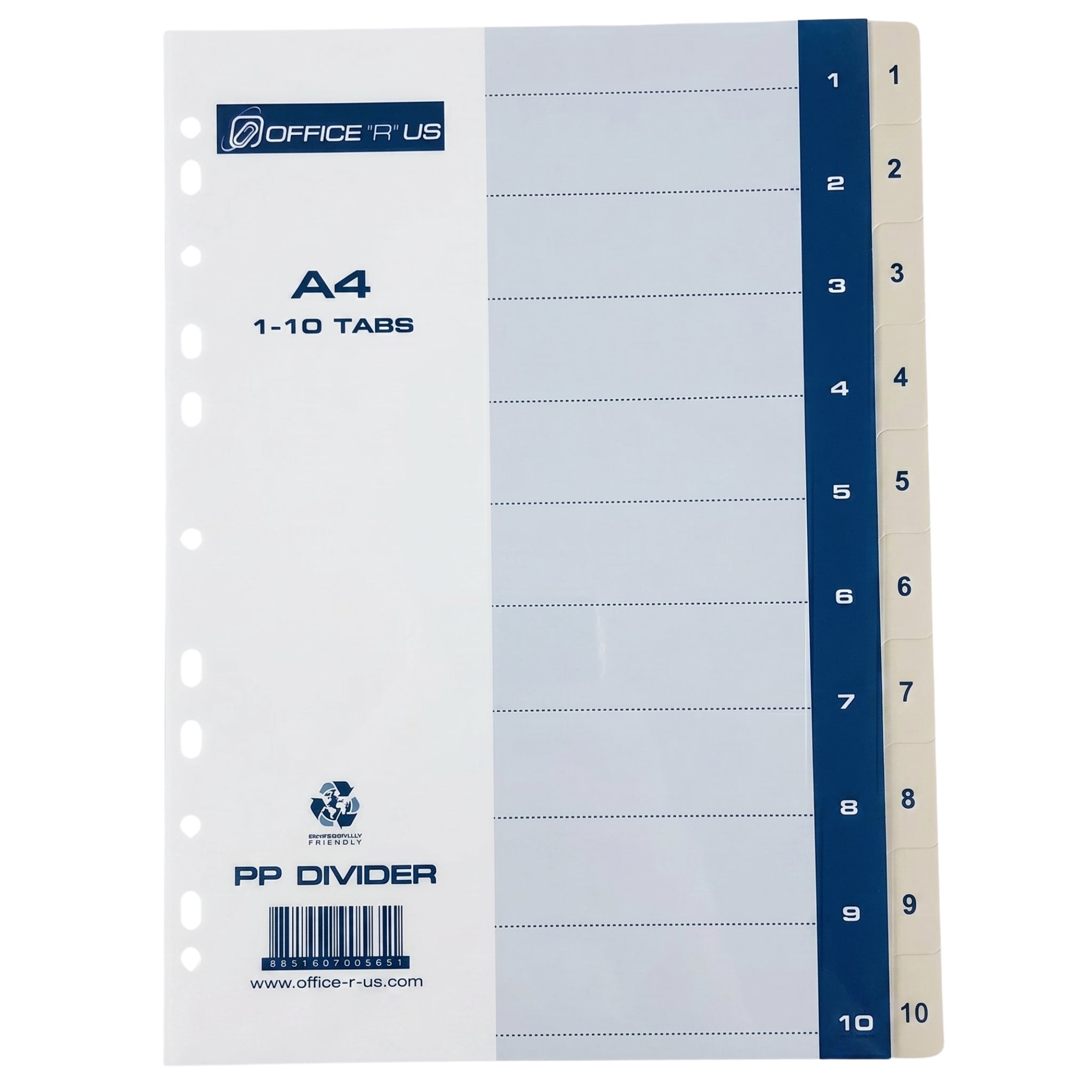 PP Divider 1-10 Tabs Grey A4