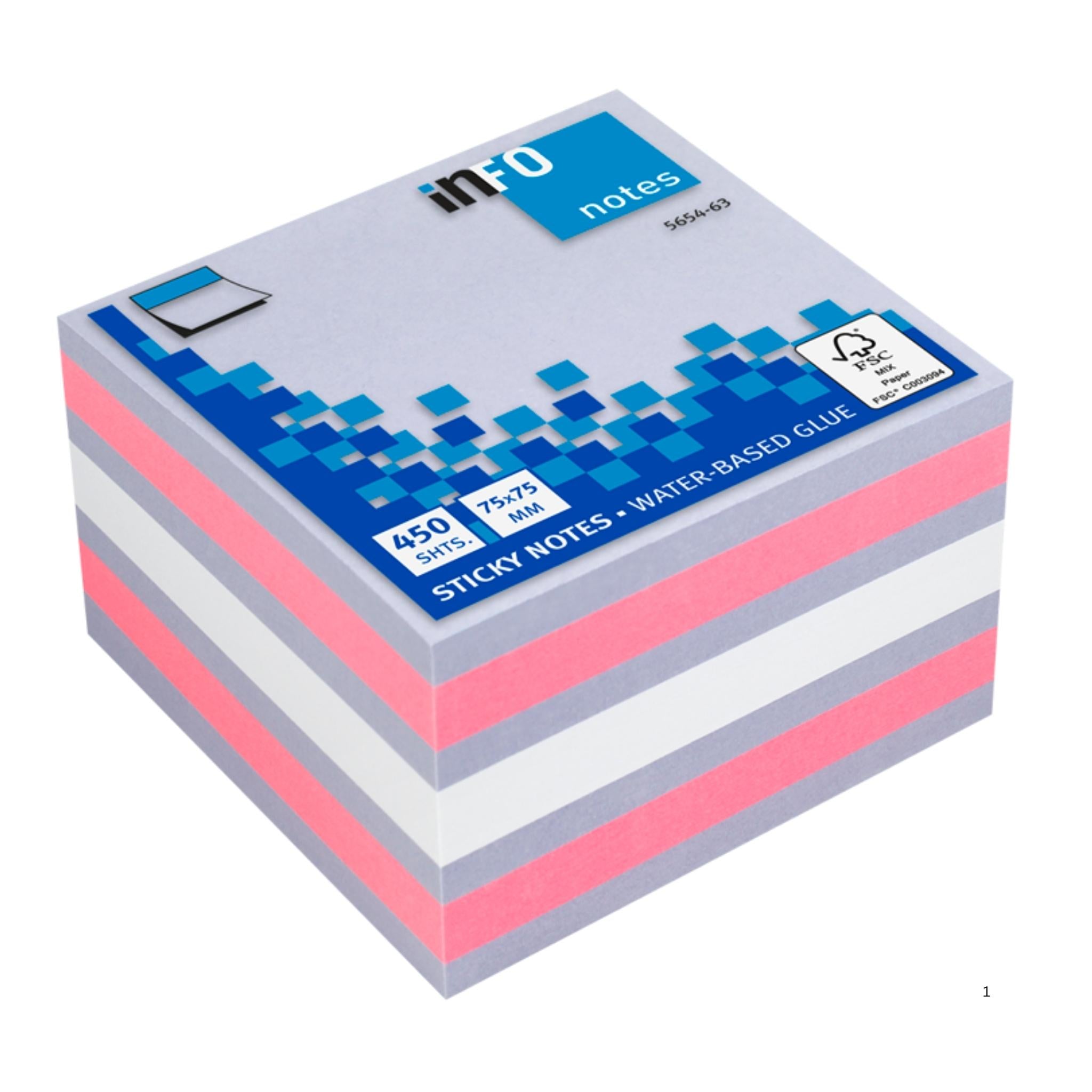 inFO Notes Brilliant Mix Cube 75 x 75 mm, 450 Sheets – Violet/Pink/White