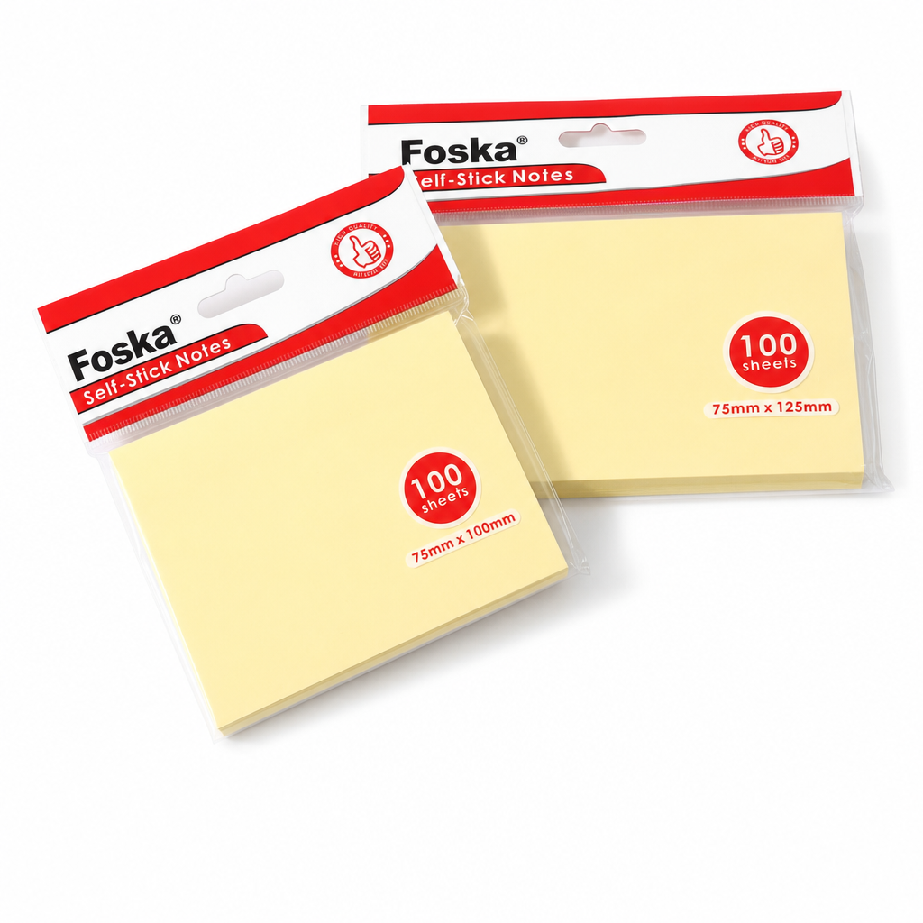 Foska Self-Stick Notes packs, 100 sheets, 75x100mm and 75x125mm